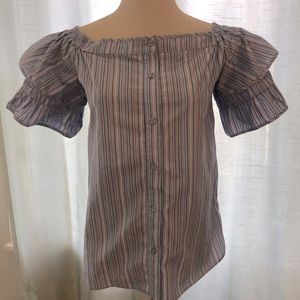 Parker New York off the shoulder striped blue top